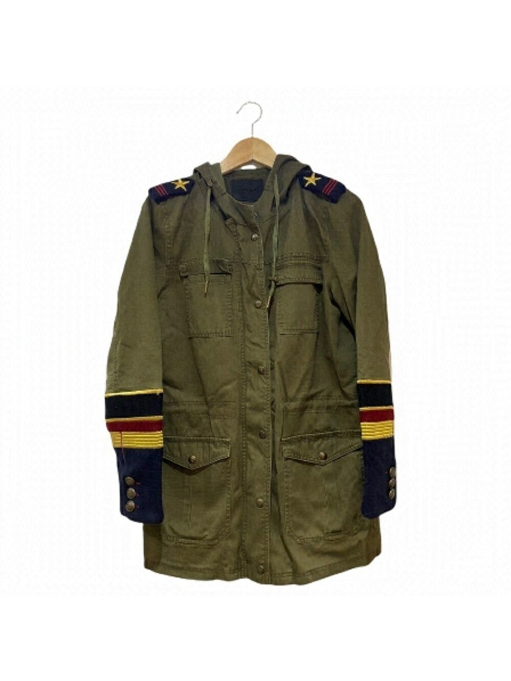 Blank NYC lined and hooded army green jacket with cuff & shoulder detail…